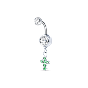 Piercing ombelico croce deluxe verde in argento - NovaNavel