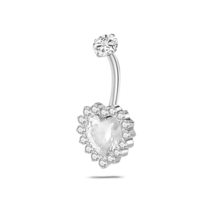 Piercing ombelico cuore bianco in argento con cristalli bianchi - NovaNavel