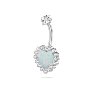 Piercing ombelico cuore bianco opale in argento con cristalli bianchi - NovaNavel