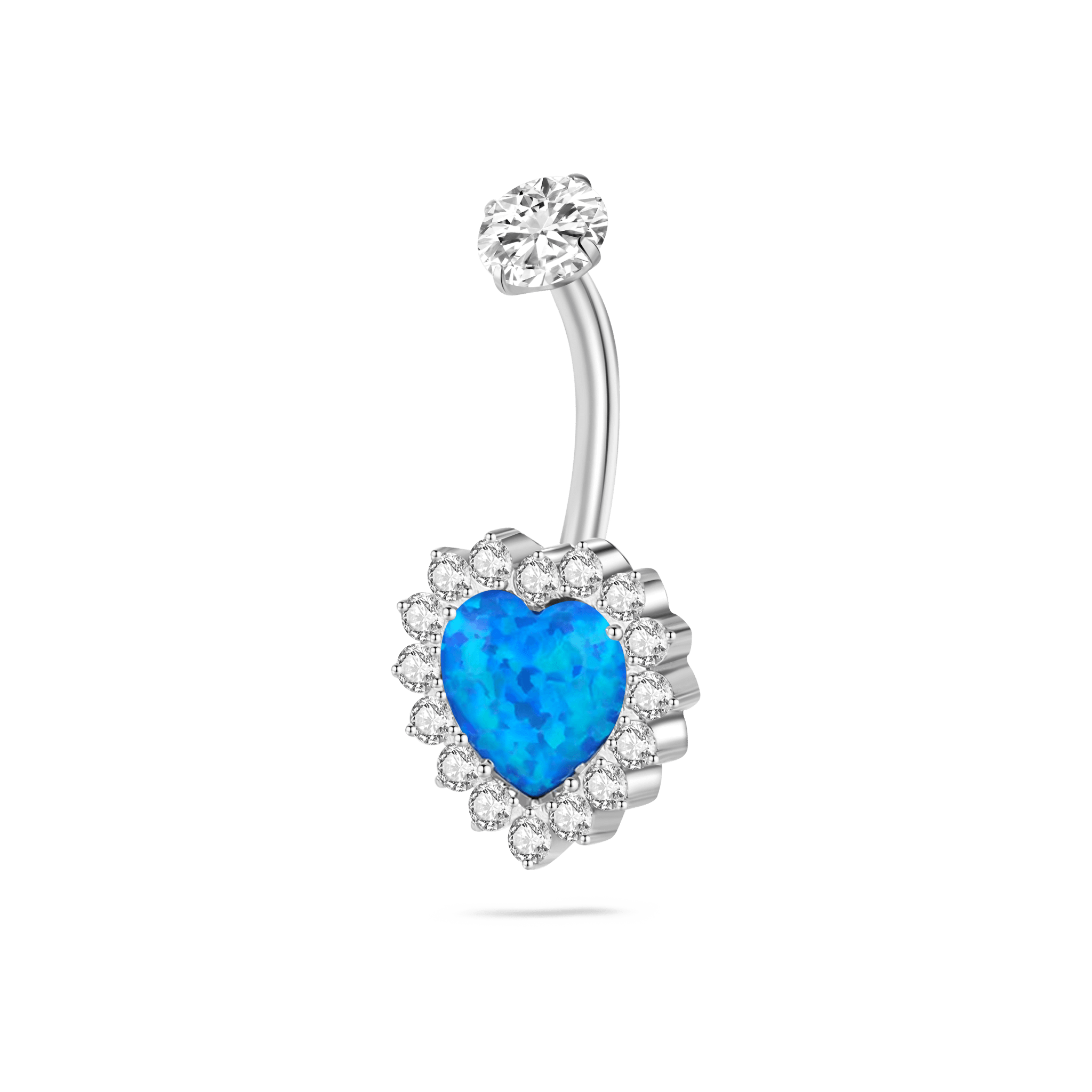 Piercing ombelico cuore blu in argento con cristalli bianchi - NovaNavel