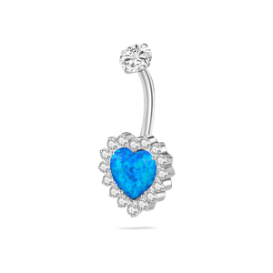 Piercing ombelico cuore blu in argento con cristalli bianchi - NovaNavel