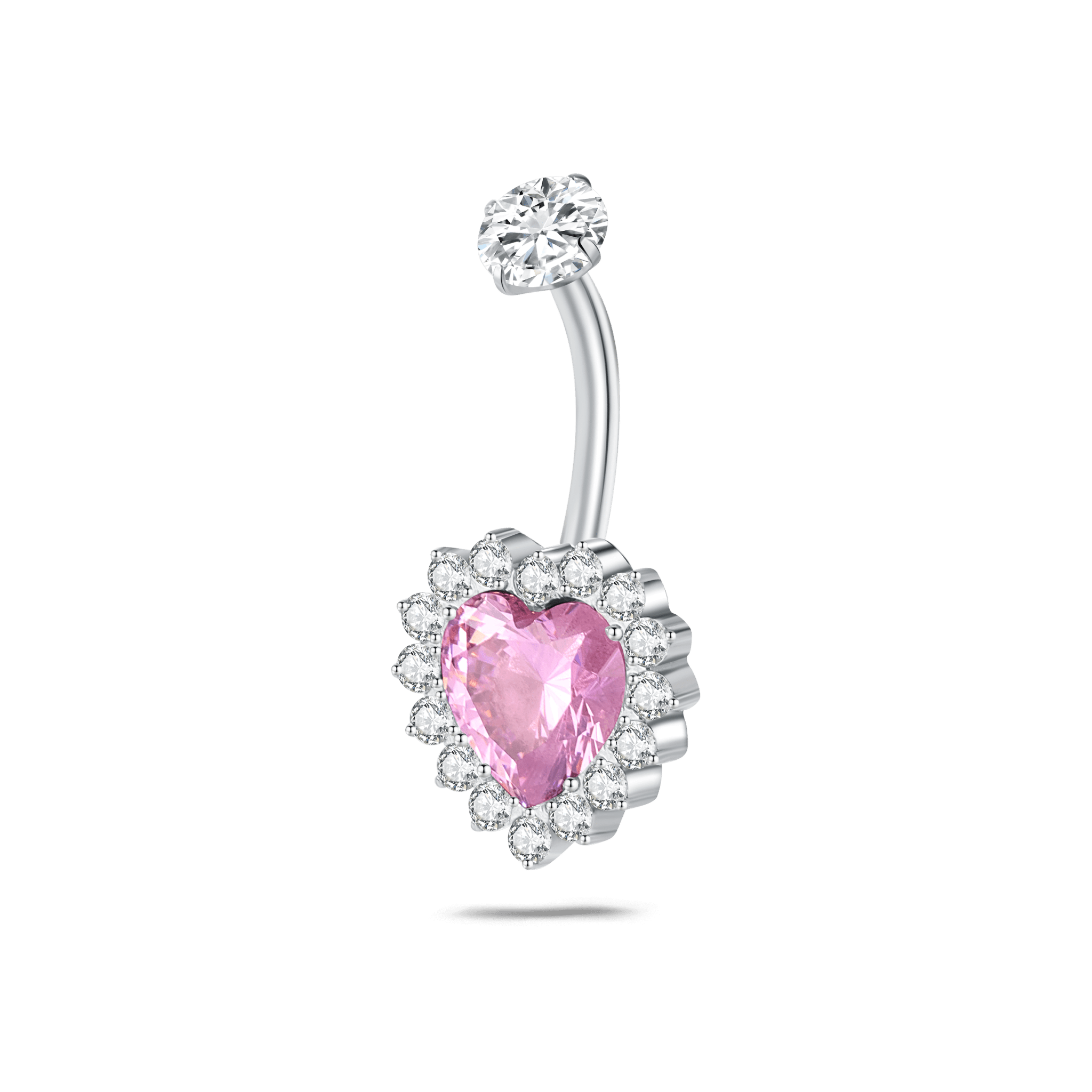 Piercing ombelico cuore rosa in argento con cristalli bianchi - NovaNavel