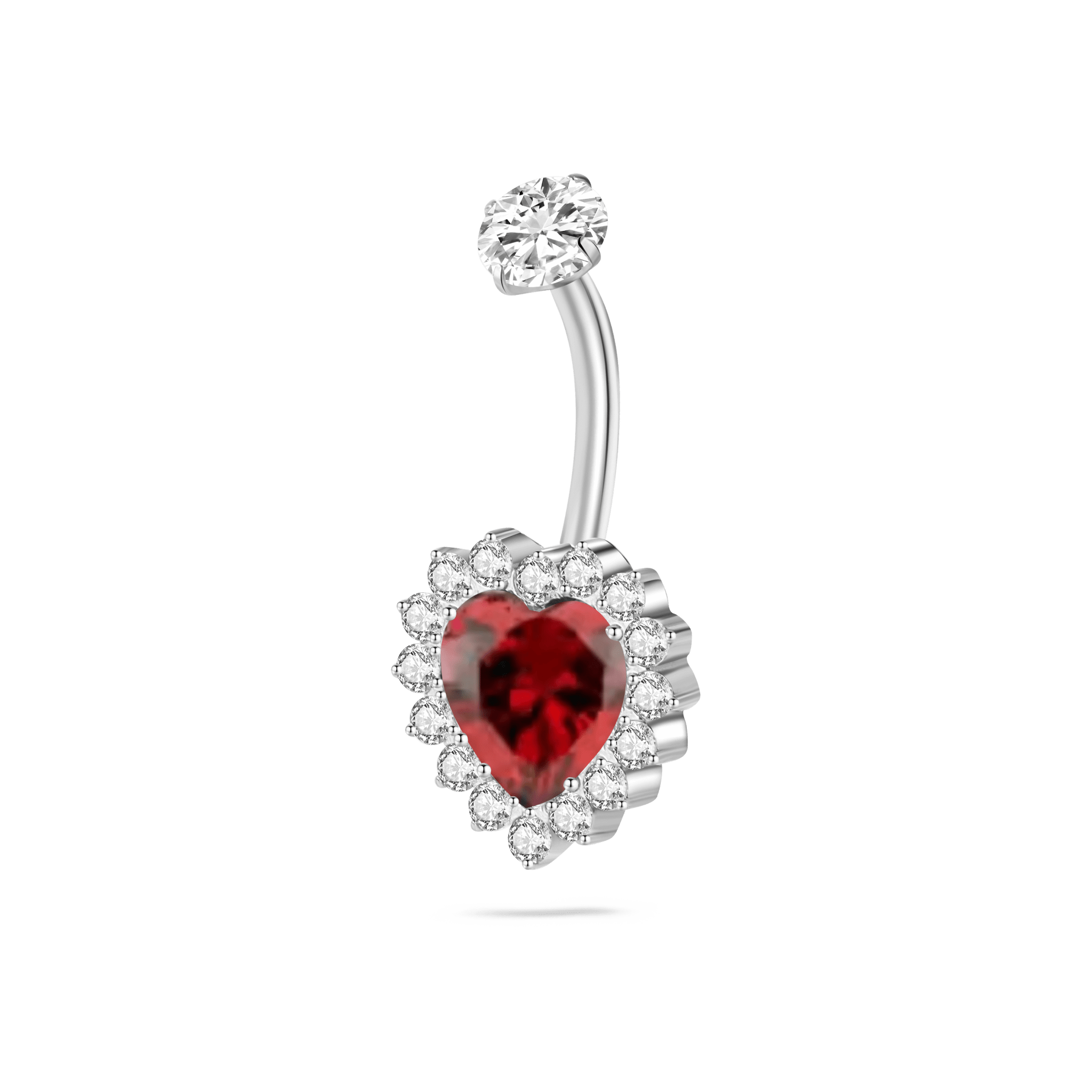 Piercing ombelico cuore rosso in argento con cristalli bianchi - NovaNavel