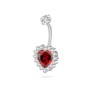 Piercing ombelico cuore rosso in argento con cristalli bianchi - NovaNavel