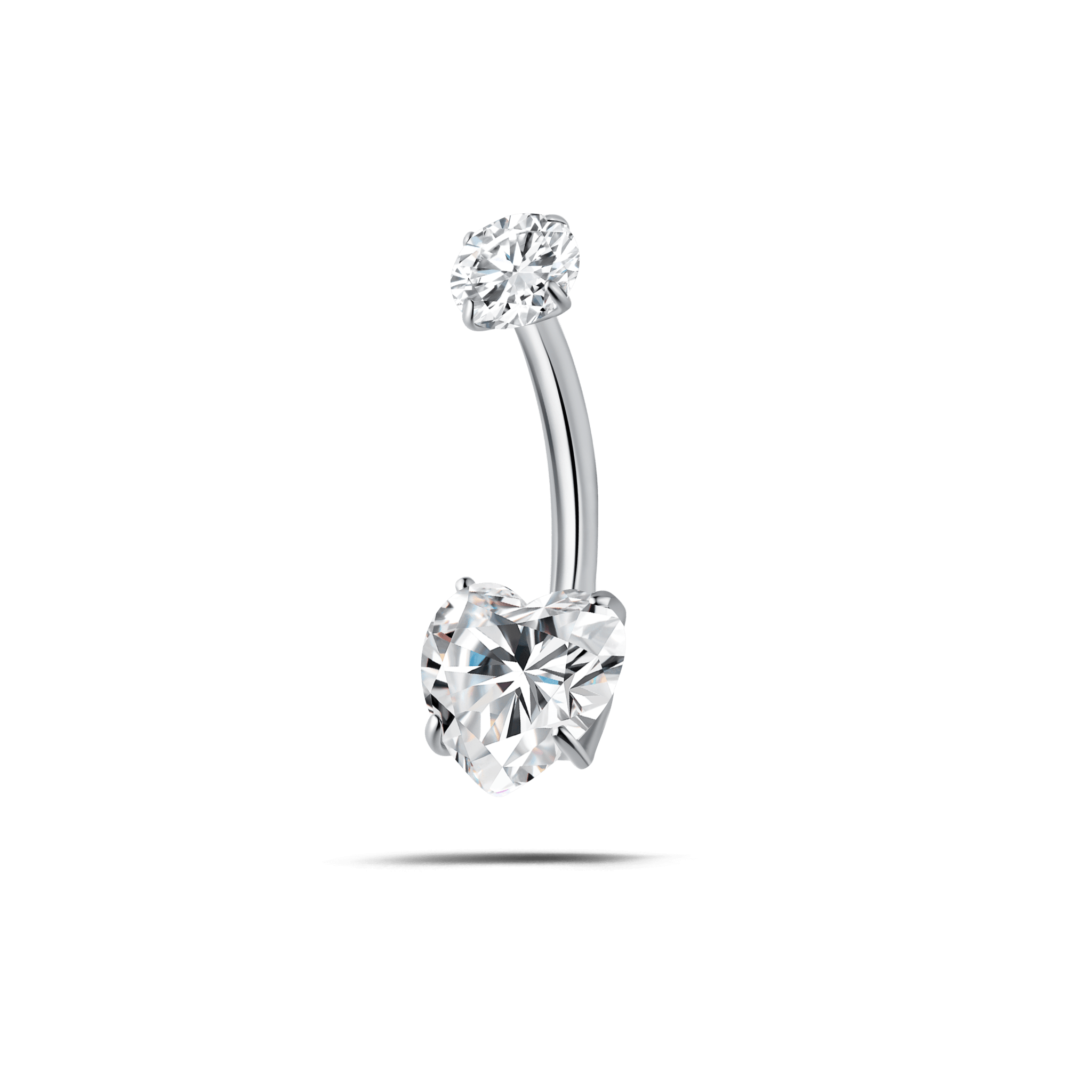 Piercing ombelico cuore splendente bianco in argento - NovaNavel