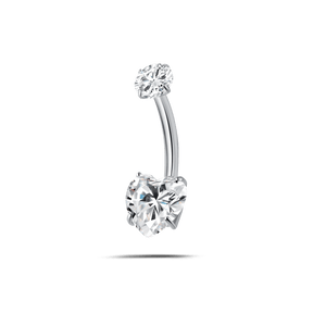 Piercing ombelico cuore splendente bianco in argento - NovaNavel