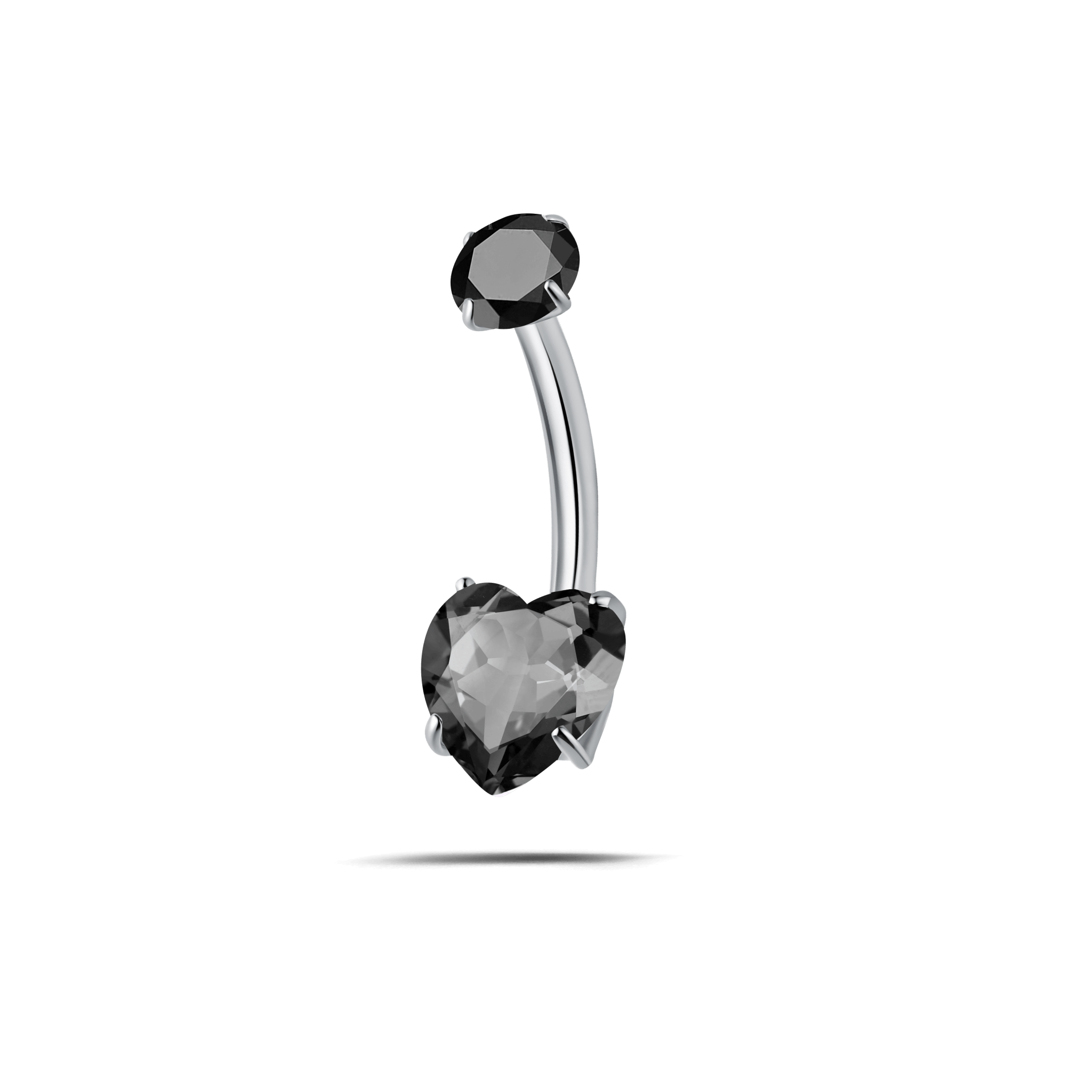 Piercing ombelico cuore splendente nero in argento - NovaNavel