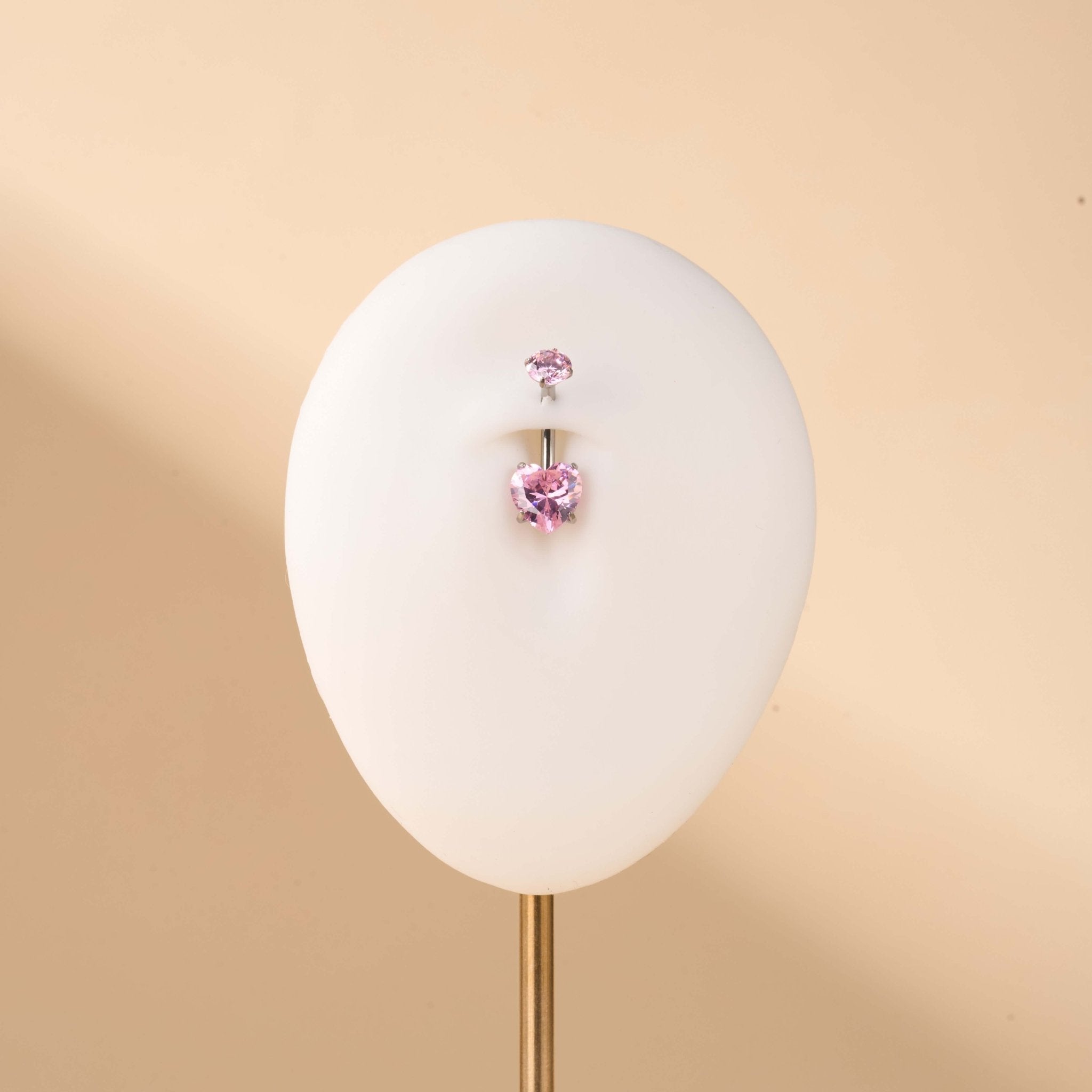 Piercing ombelico cuore splendente rosa in argento - NovaNavel