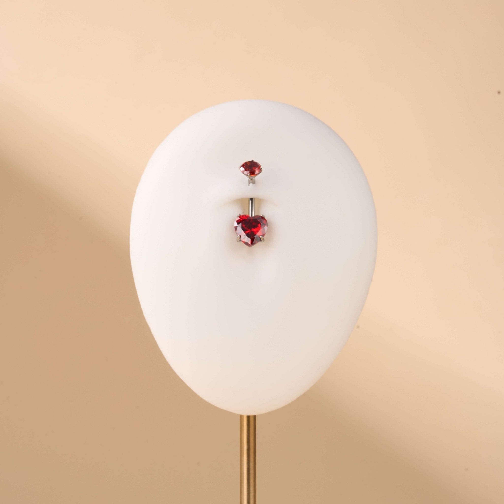 Piercing ombelico cuore splendente rosso in argento - NovaNavel