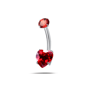 Piercing ombelico cuore splendente rosso in argento - NovaNavel