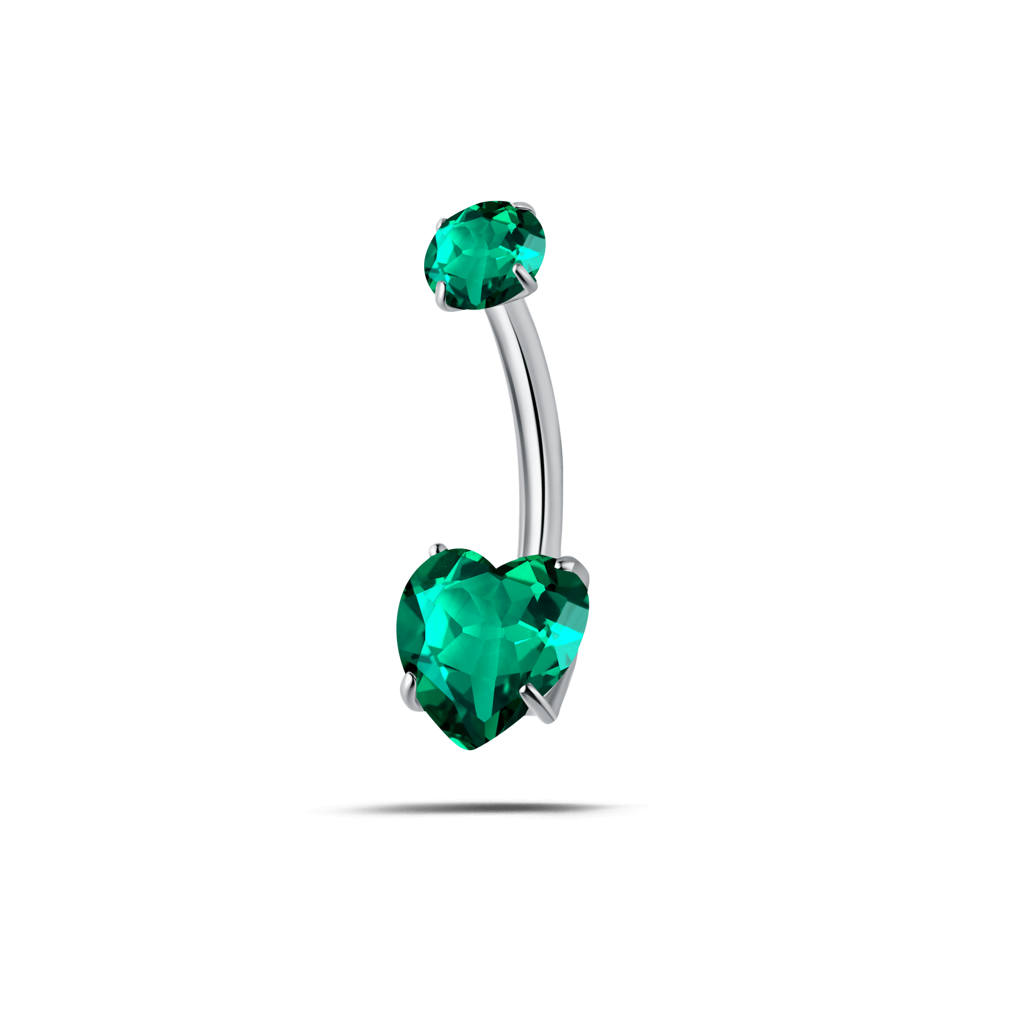 Piercing ombelico cuore splendente verde in argento - NovaNavel