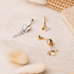 Piercing ombelico farfalla con cristalli in oro - NovaNavel