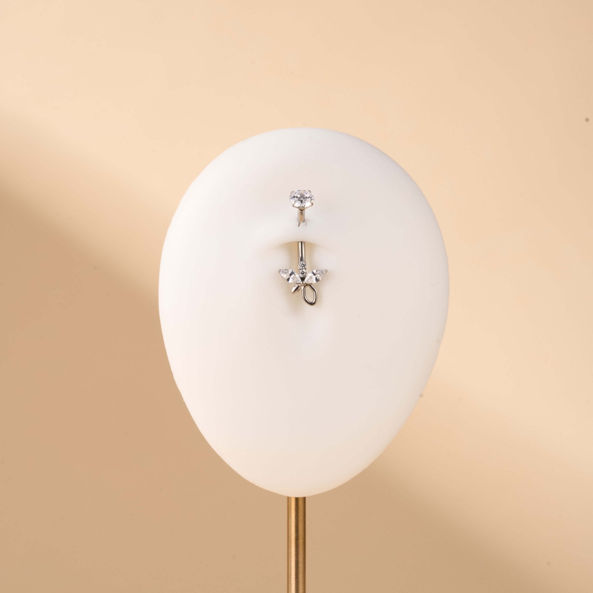 Piercing ombelico farfalla di cristallo bianca in argento - NovaNavel