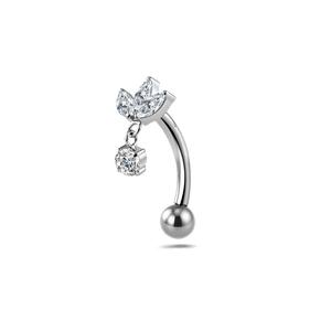 Piercing ombelico floating mini marquise con pendente bianco in argento - NovaNavel®