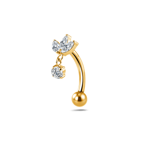 Piercing ombelico floating mini marquise con pendente bianco in oro - NovaNavel®