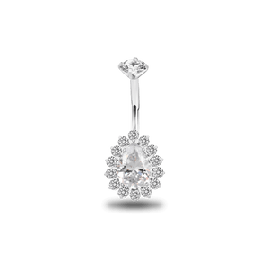 Piercing ombelico goccia brillante in argento con cristallo bianco - NovaNavel