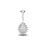 Piercing ombelico goccia brillante in argento con cristallo bianco opale - NovaNavel