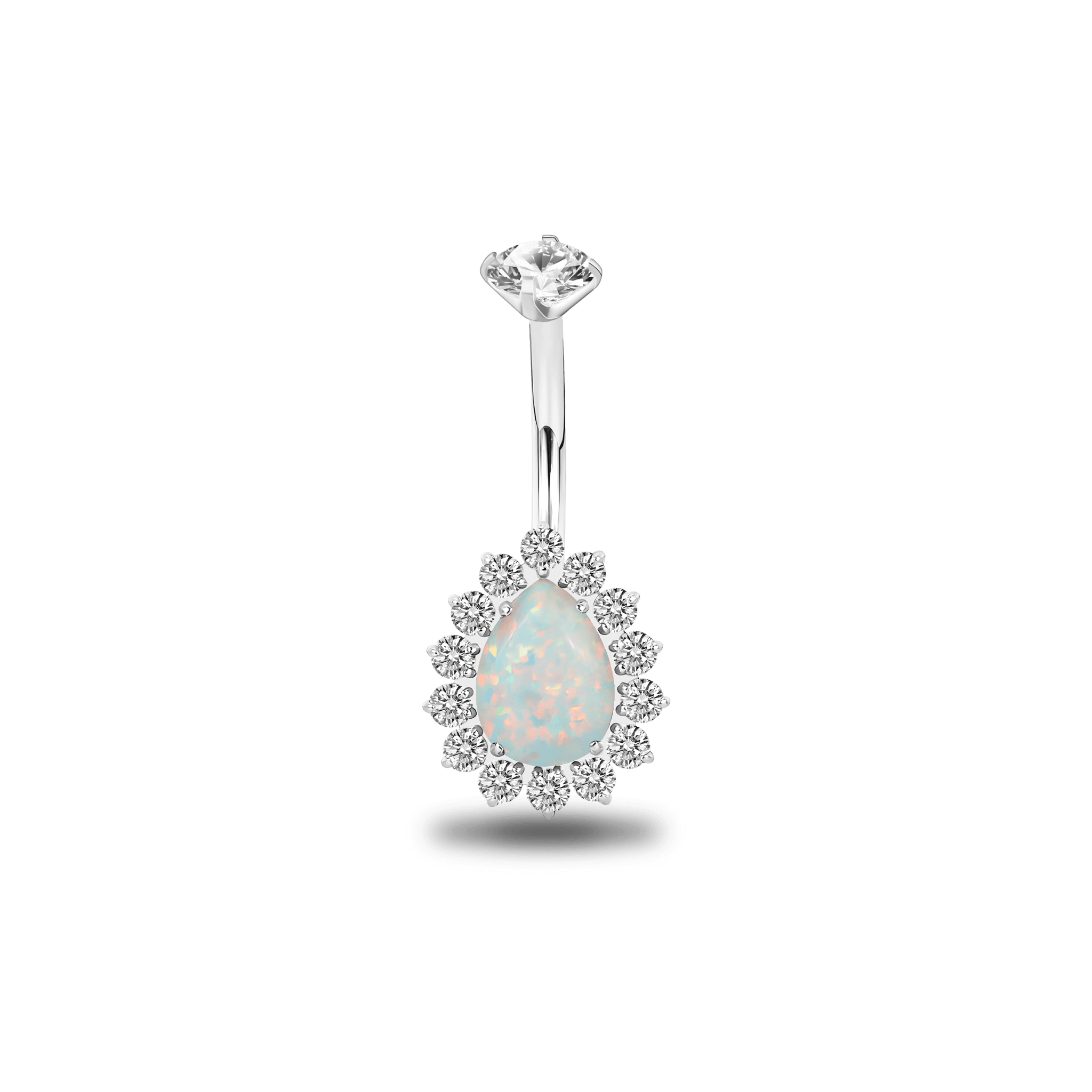 Piercing ombelico goccia brillante in argento con cristallo bianco opale - NovaNavel
