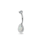 Piercing ombelico goccia chic bianca opale in argento - NovaNavel®