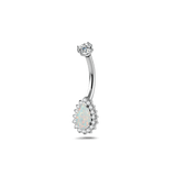 Piercing ombelico goccia chic bianca opale in argento - NovaNavel®