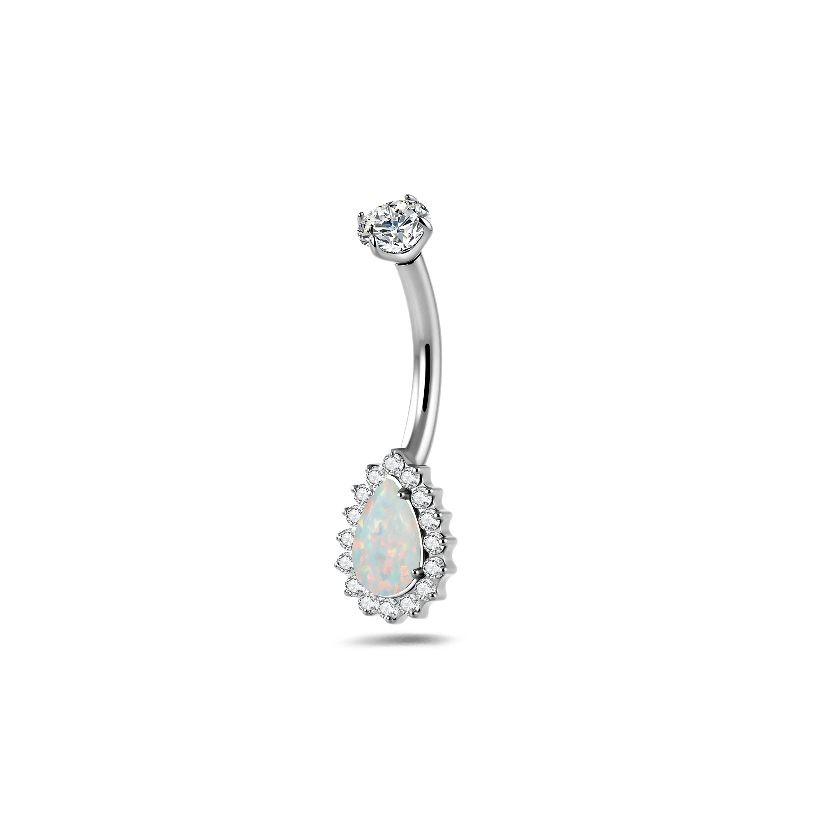 Piercing ombelico goccia chic bianca opale in argento - NovaNavel®