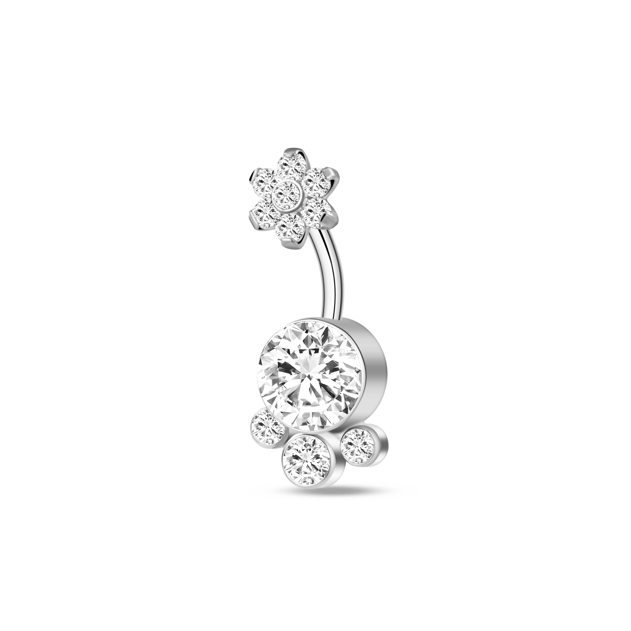 Piercing ombelico grappoli di fiori bianchi in argento - NovaNavel