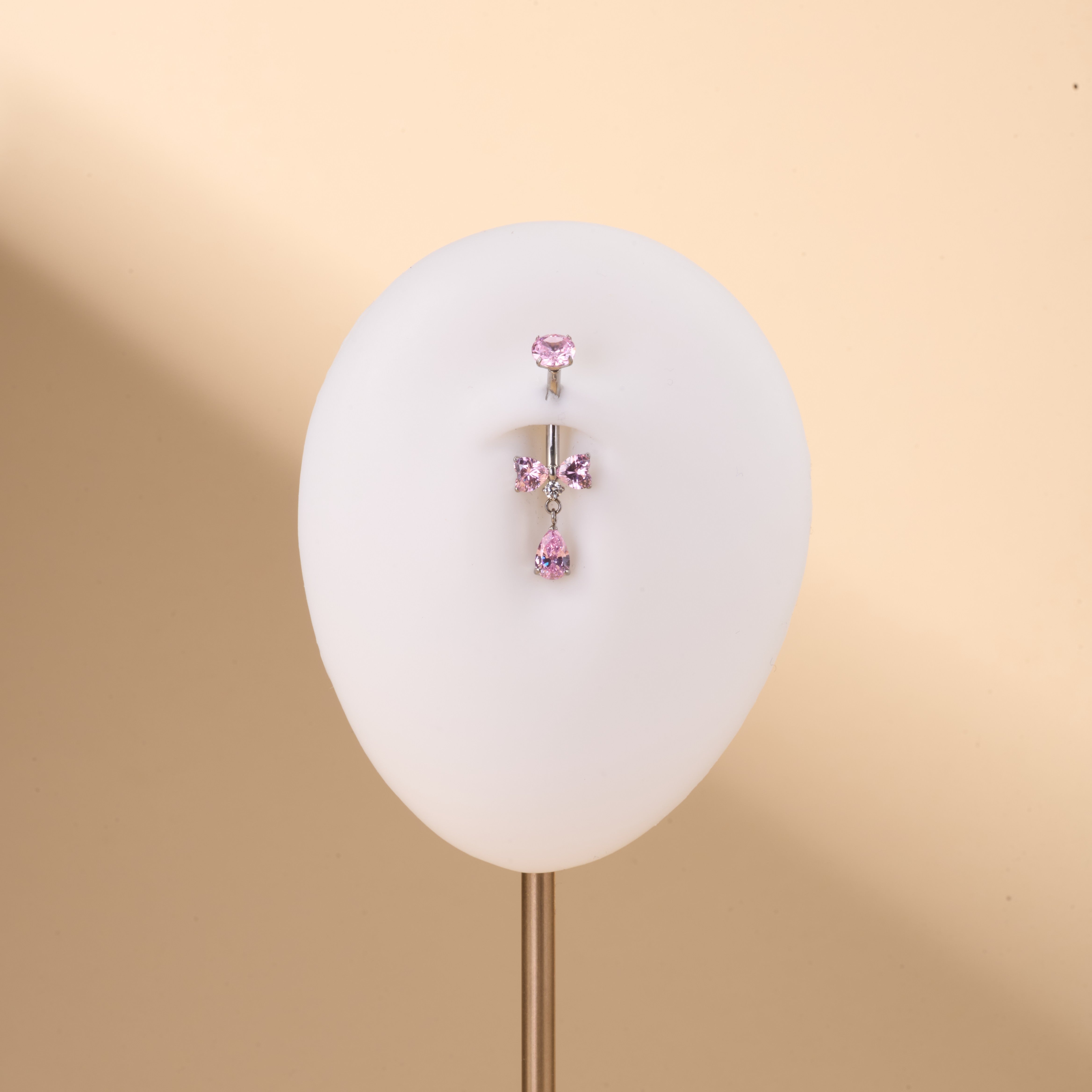 Piercing ombelico mini fiocco rosa e bianco in argento - NovaNavel®