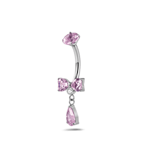 Piercing ombelico mini fiocco rosa e bianco in argento - NovaNavel®