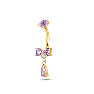 Piercing ombelico mini fiocco rosa e bianco in oro - NovaNavel®