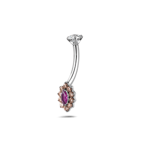 Piercing ombelico mini golden flower ocra e rosso in argento - NovaNavel®