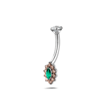 Piercing ombelico mini golden flower ocra e verde in argento - NovaNavel®