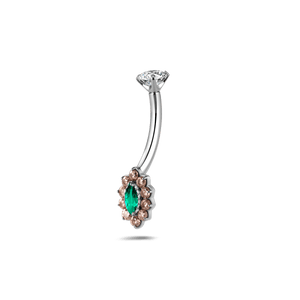 Piercing ombelico mini golden flower ocra e verde in argento - NovaNavel®