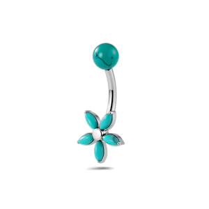Piercing ombelico petali di gemme turchesi in argento - NovaNavel®