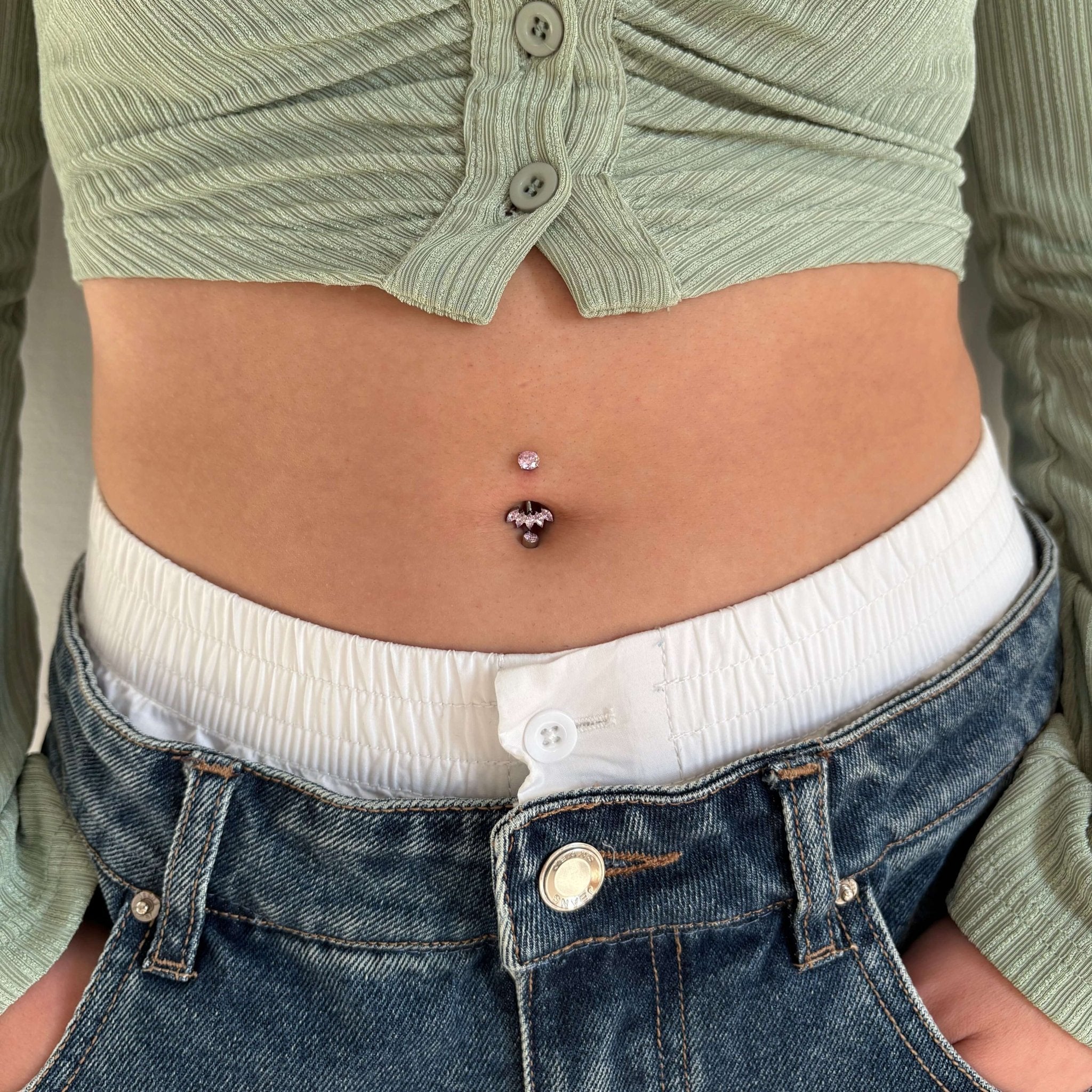 Piercing ombelico petali rosa in argento - NovaNavel