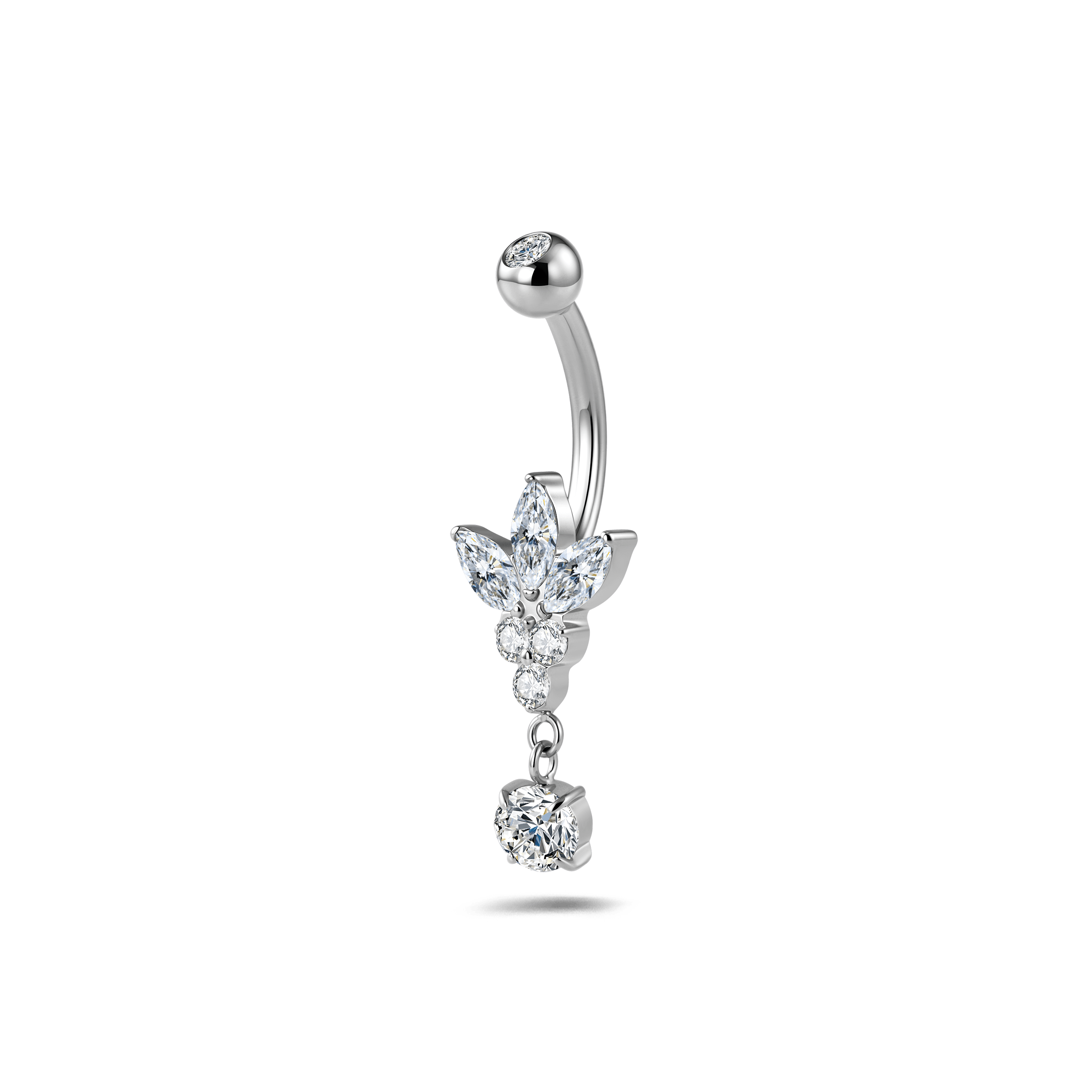 Piercing ombelico piccolo fiore luminoso bianco in argento - NovaNavel®