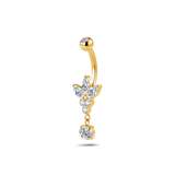 Piercing ombelico piccolo fiore luminoso bianco in oro - NovaNavel®