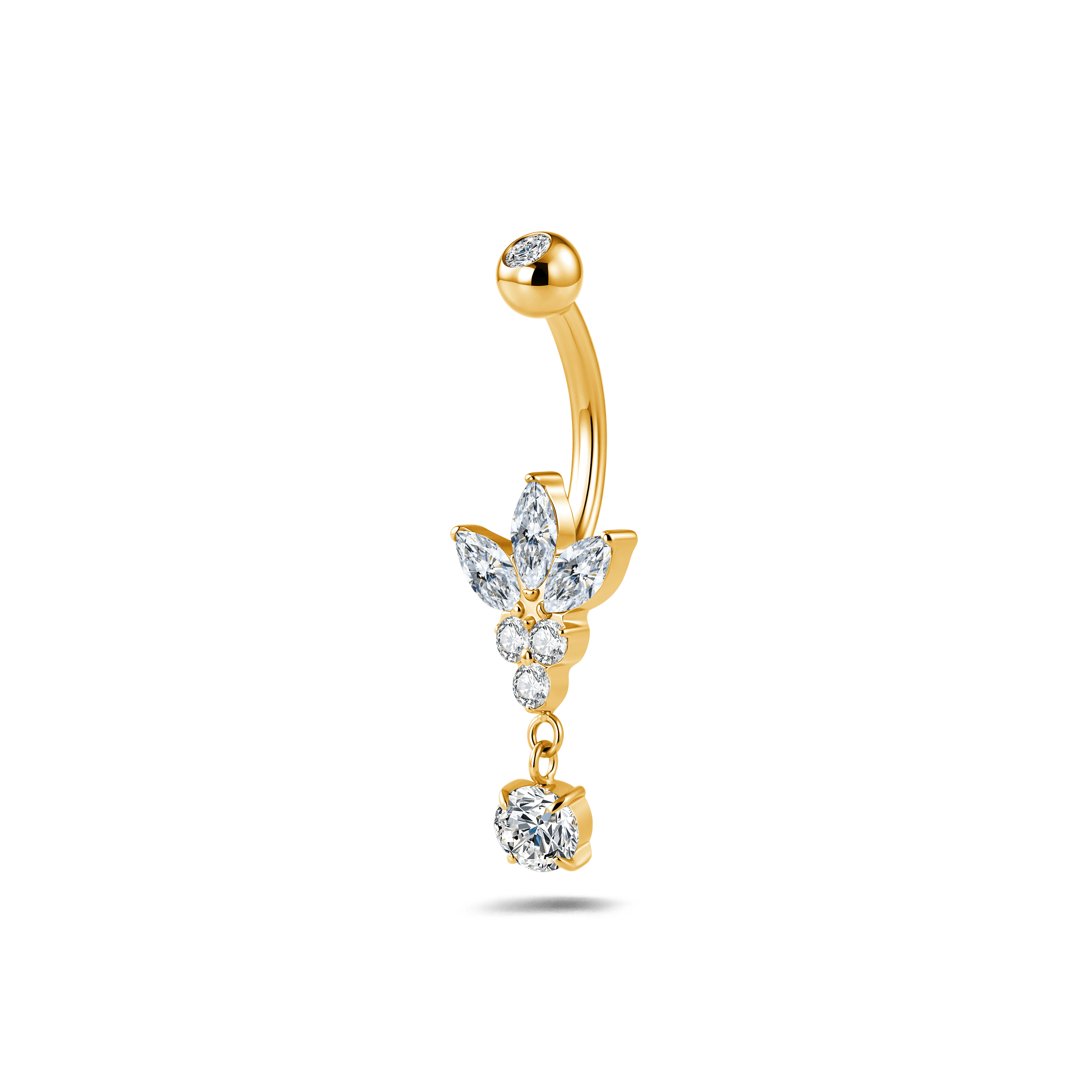Piercing ombelico piccolo fiore luminoso bianco in oro - NovaNavel®