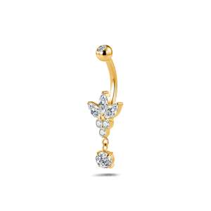 Piercing ombelico piccolo fiore luminoso bianco in oro - NovaNavel®