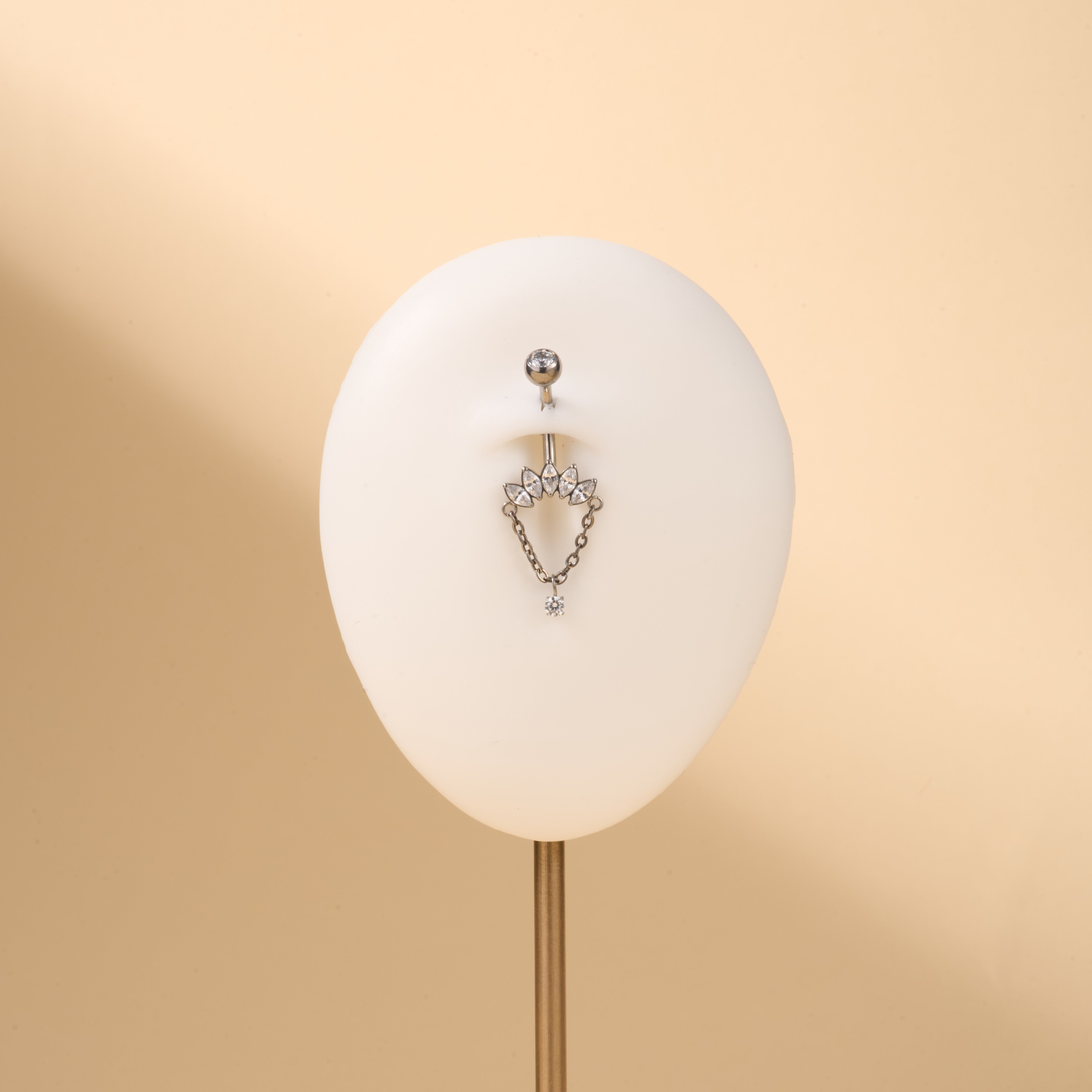 Piercing ombelico pietre taglio marquise e catena in argento - NovaNavel