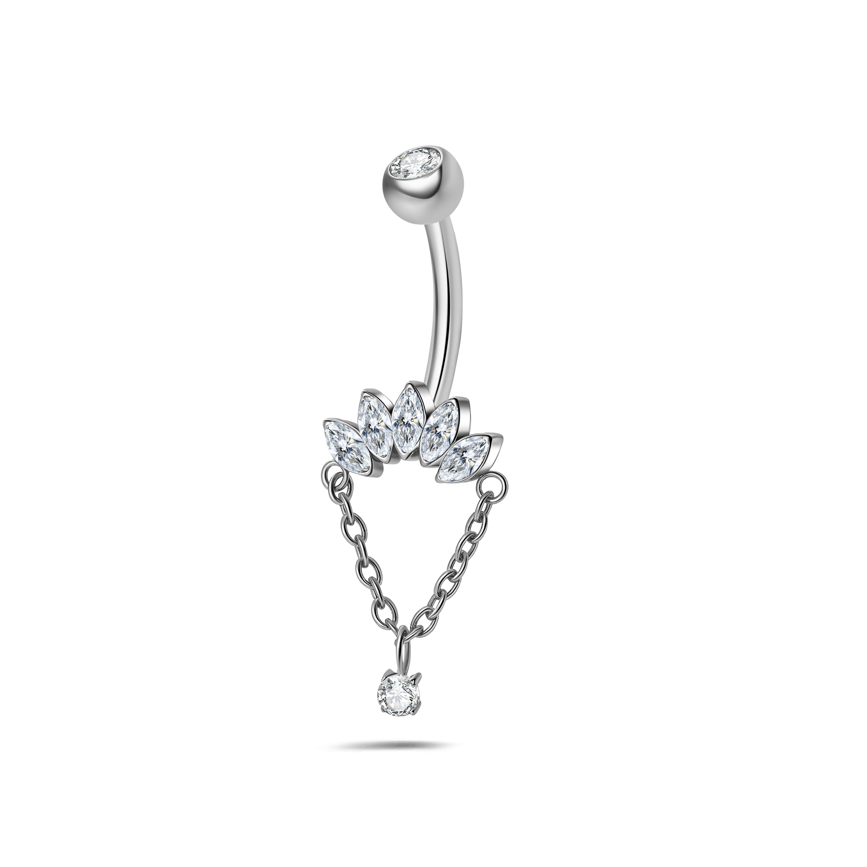 Piercing ombelico pietre taglio marquise e catena in argento - NovaNavel