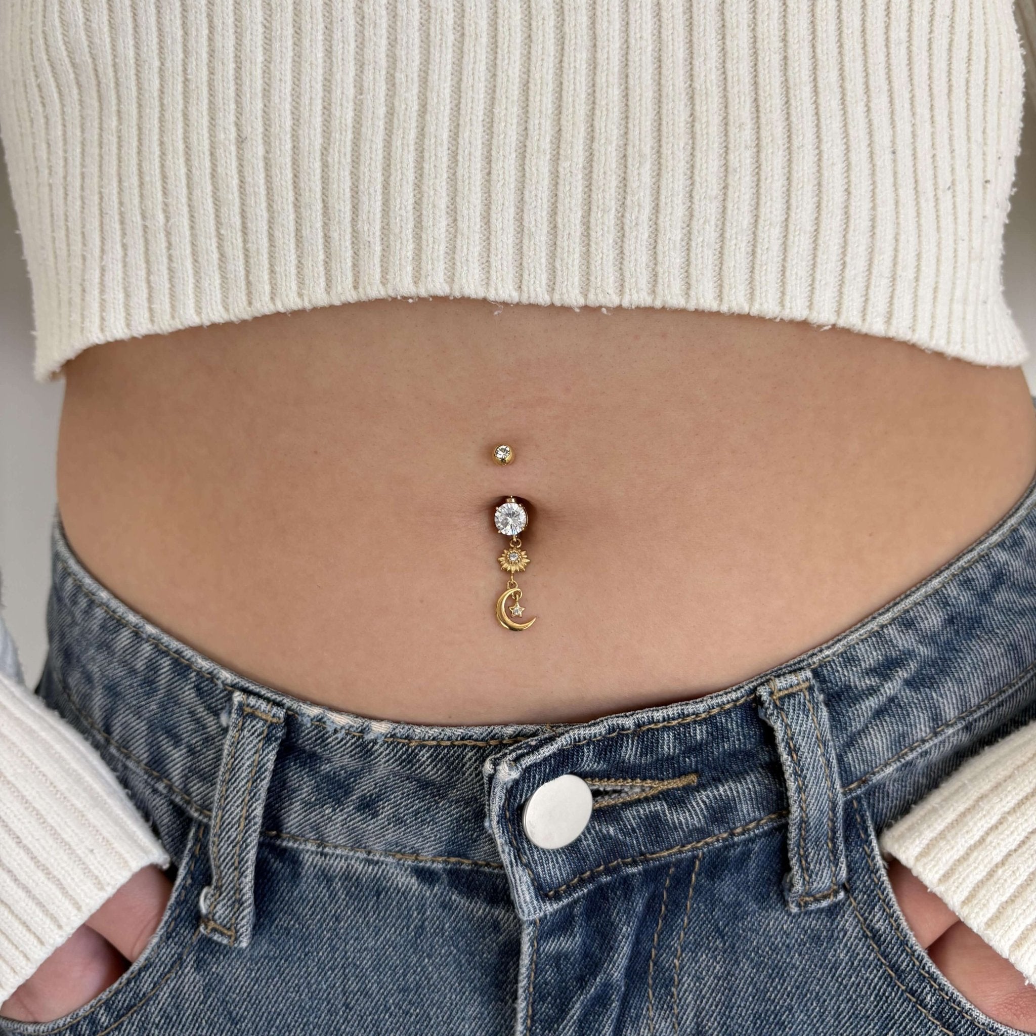 Piercing ombelico sole e luna in oro - NovaNavel