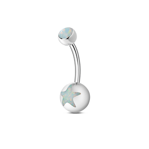 Piercing ombelico star ball bianco opale in argento - NovaNavel