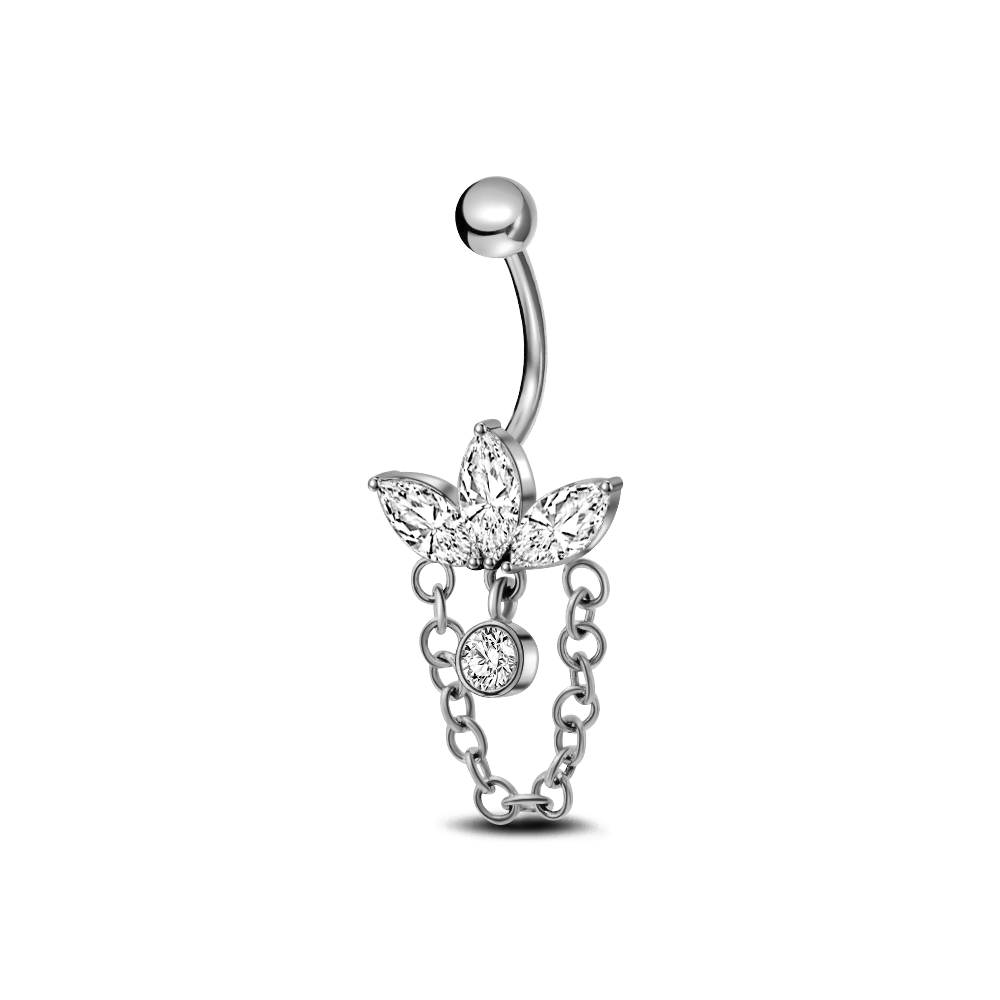 Piercing ombelico taglio marquise con catena in argento - NovaNavel