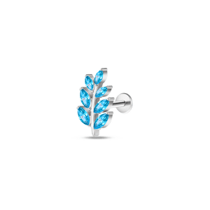 Piercing orecchio ramo fiorito azzurro in argento - NovaNavel