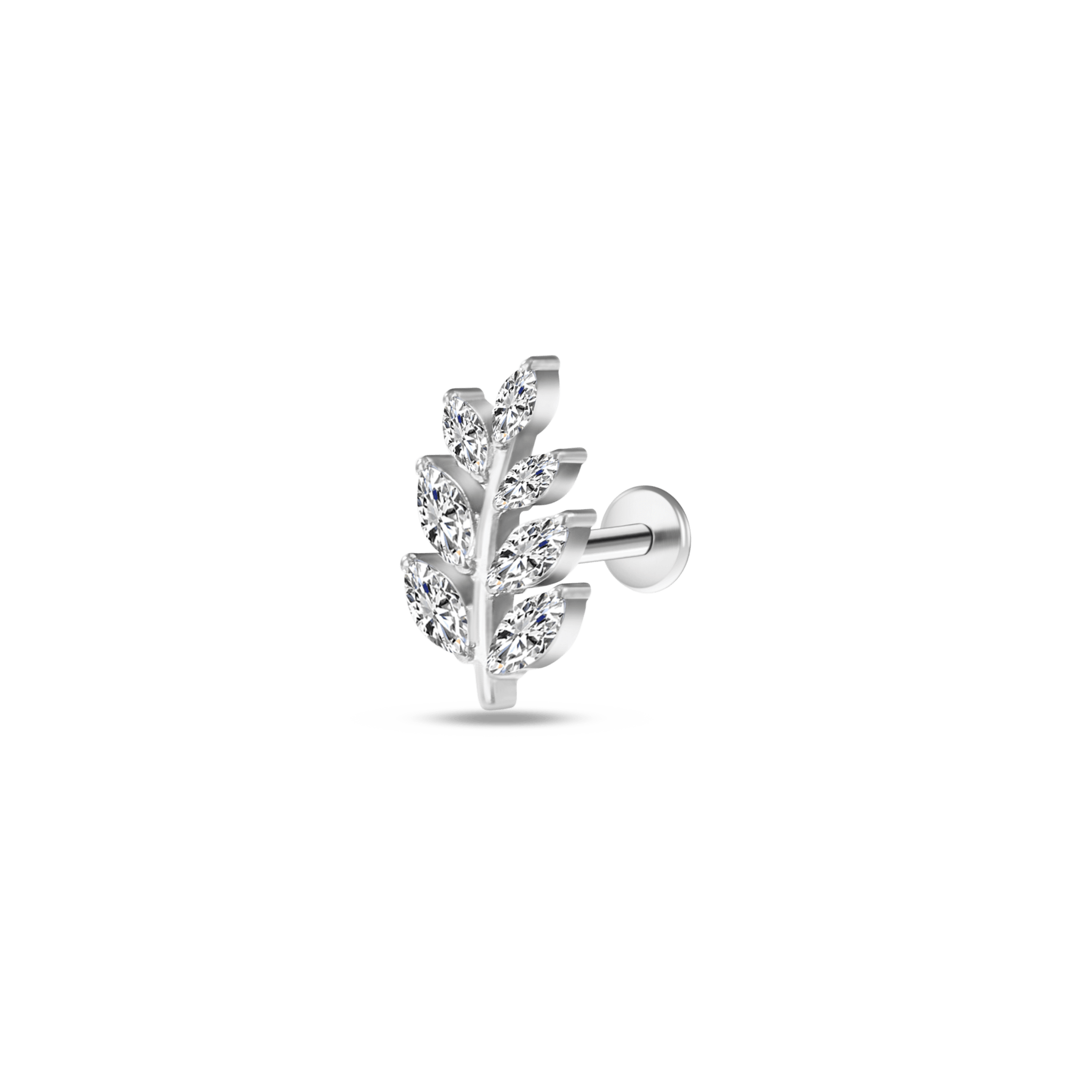 Piercing orecchio ramo fiorito bianco in argento - NovaNavel