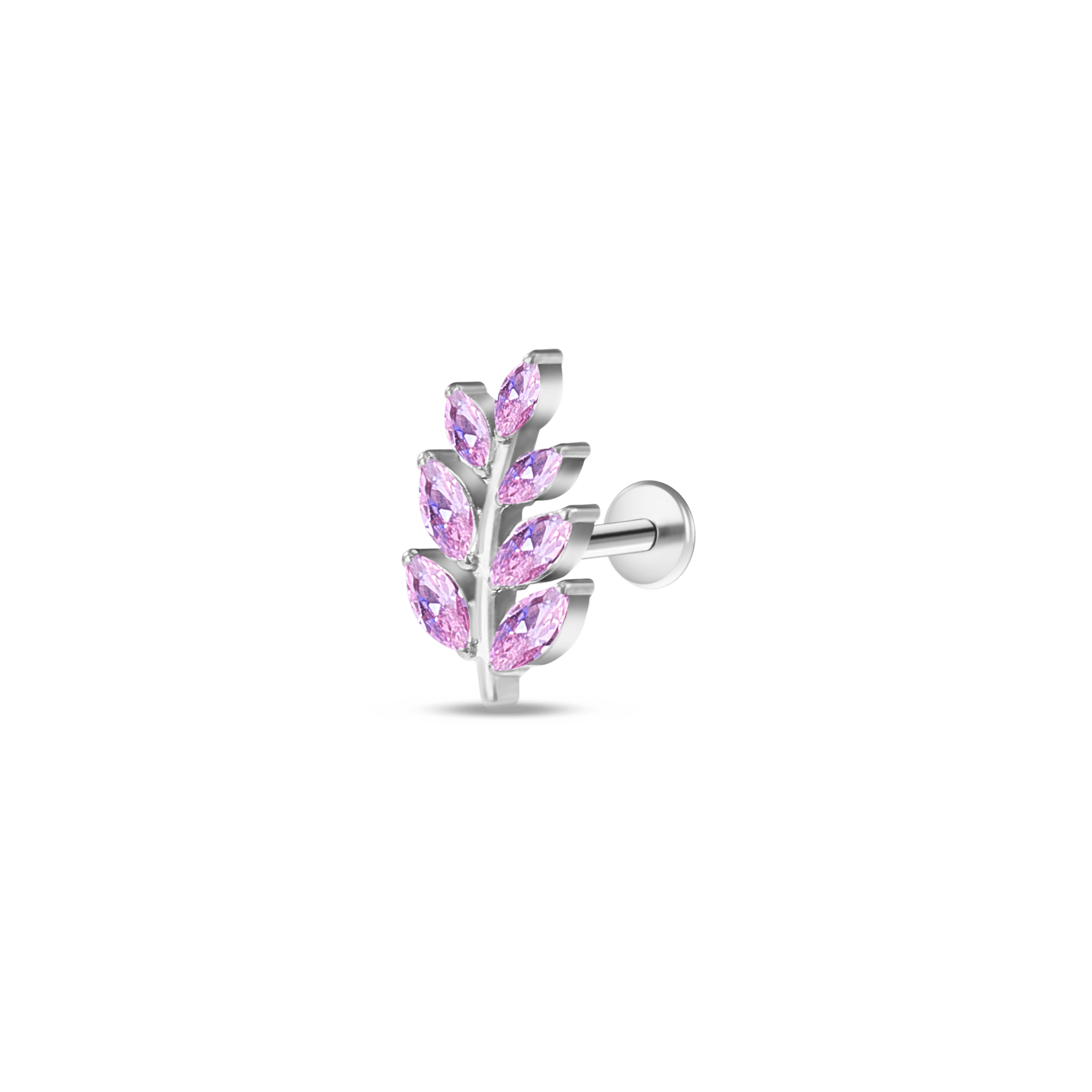 Piercing orecchio ramo fiorito rosa in argento - NovaNavel