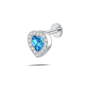 Piercing orecchio/naso cuore innamorato azzurro in argento - NovaNavel