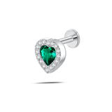 Piercing orecchio/naso cuore innamorato verde in argento - NovaNavel
