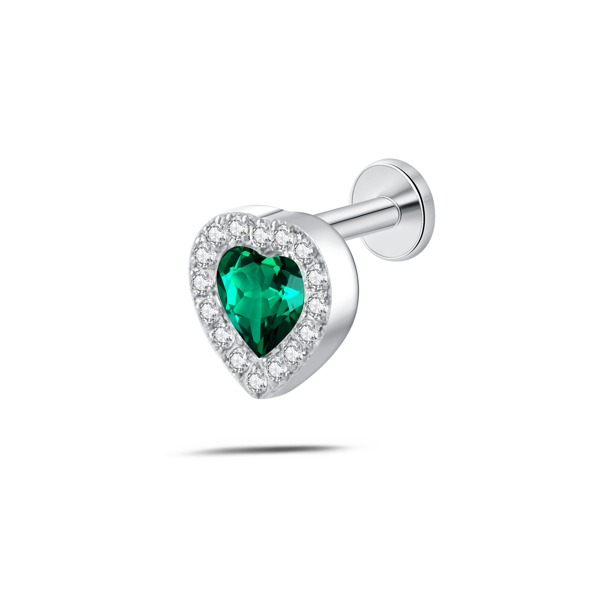 Piercing orecchio/naso cuore innamorato verde in argento - NovaNavel