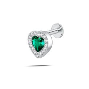 Piercing orecchio/naso cuore innamorato verde in argento - NovaNavel